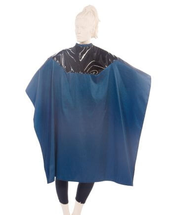 Cape With Polyurethane Black top and Silkara Iridescent Fabric body in Navy