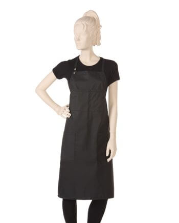 Bib Salon Apron in Waterproof Polyurethane Fabric Matte Black