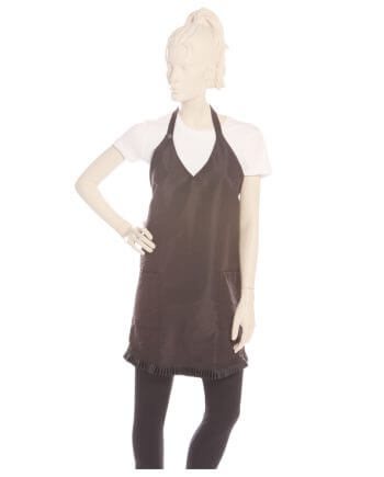 Black V-Neck Apron With Trim Bottom in Silkara Iridescent Fabric