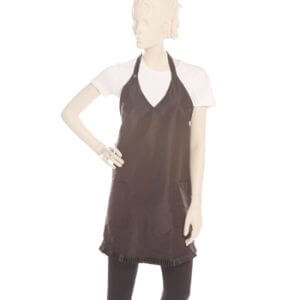 Black V-Neck Apron With Trim Bottom in Silkara Iridescent Fabric