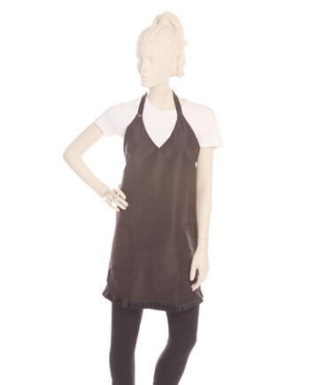Black V-Neck Apron With Trim Bottom in Silkara Iridescent Fabric