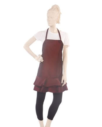 Ruffle Apron in Silkara Iridescent Fabric in Burgundy