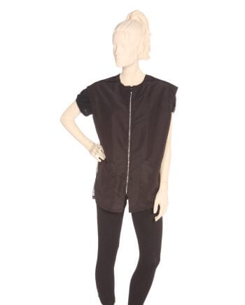 Sleeveless Vest with Rhinestone Zipper Silkara Iridescent Fabric in Black with Mesh Back