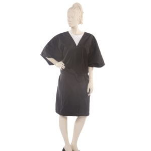 Short Client Gown and Short Sleeve Silkara Iridescent Fabric in Black