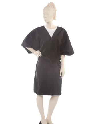 Short Client Gown and Short Sleeve Silkara Iridescent Fabric in Black