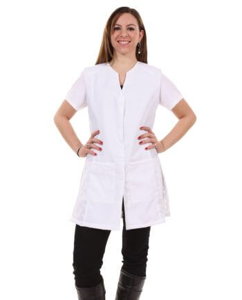 Stylist Salon Coat V-Neck Polyester in White