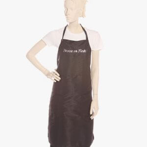 Black bib aprons with rhinestone brows on Fleek