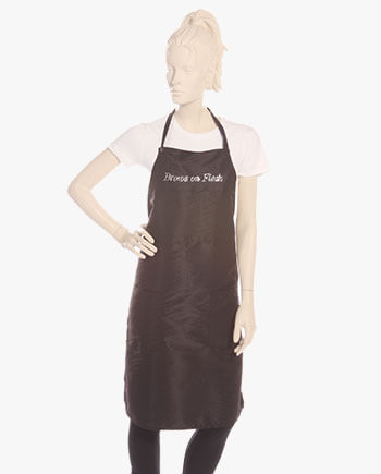 Black bib aprons with rhinestone brows on Fleek