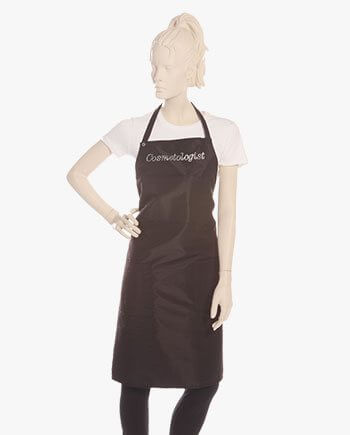 black ruffle cosmetologist apron with rhinestone cosmetologist, stylish cosmetologist aprons in black color for women