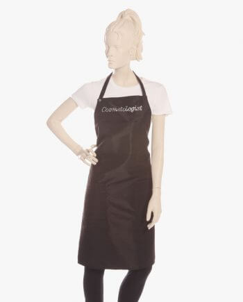 Stylish cosmetologist aprons in black color for women, Black ruffle cosmetologist apron with rhinestone cosmetologist
