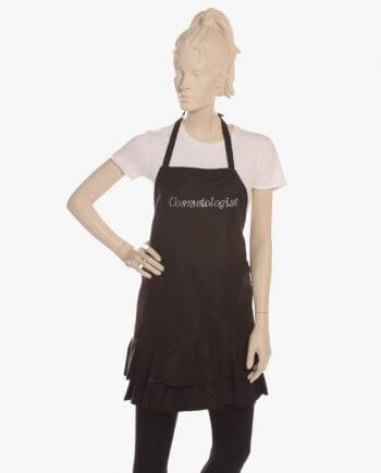 black ruffle cosmetologist apron with rhinestone cosmetologist