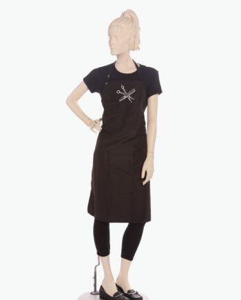 custom black apron printed with scissor and comb rhinestone