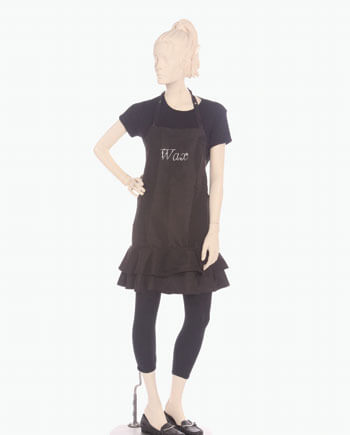 Custom Wax aprons, Personalized ruffle aprons. Printed with text wax