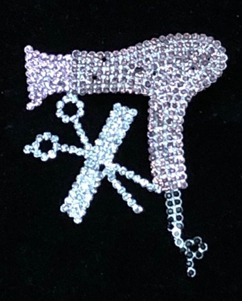 Rhinestone Pin: Scissor and Comb with Stylist